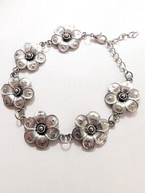 Vintage Cottagecore Cute Y2K Silver Tone Daisy Flower Chain Bracelet